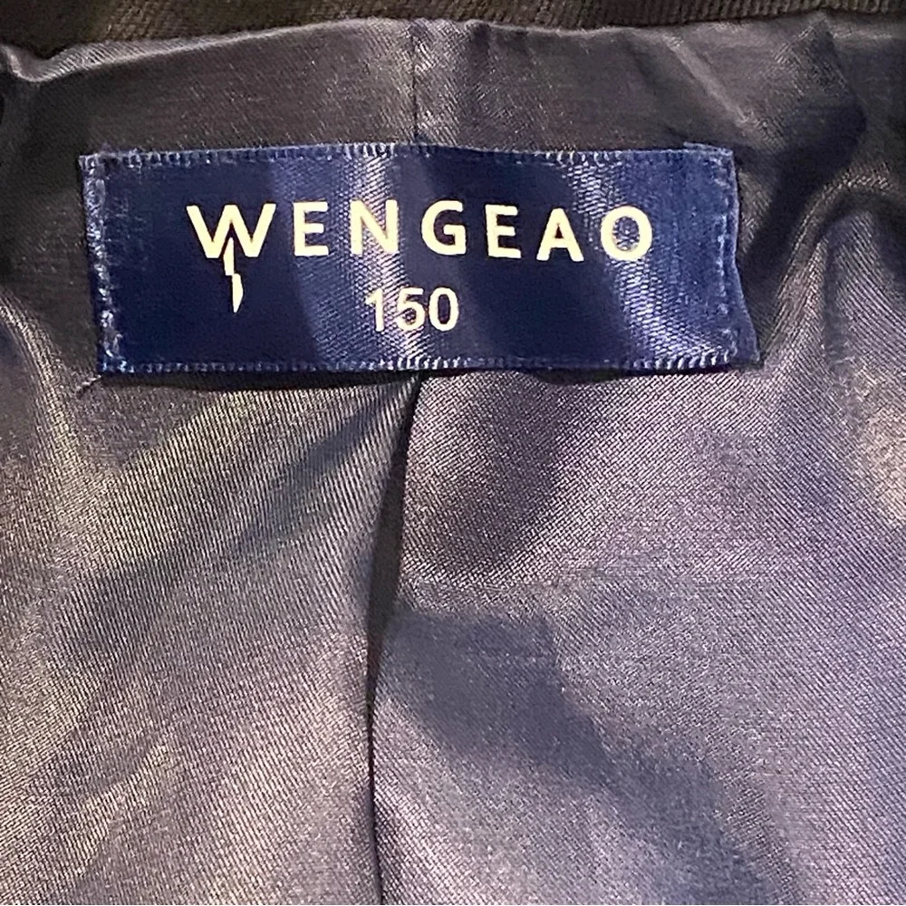 Wengeao Navy Blue‎ Boys Blazer Jacket Size 150 Plaid Trim Gold Buttons
